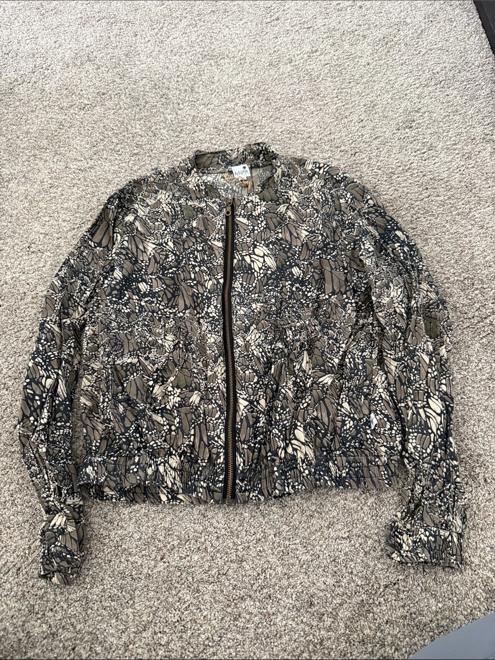 Alegria Printed Bomber Jacket in Olive, Cream & Black NEW Women’s Medium/Large